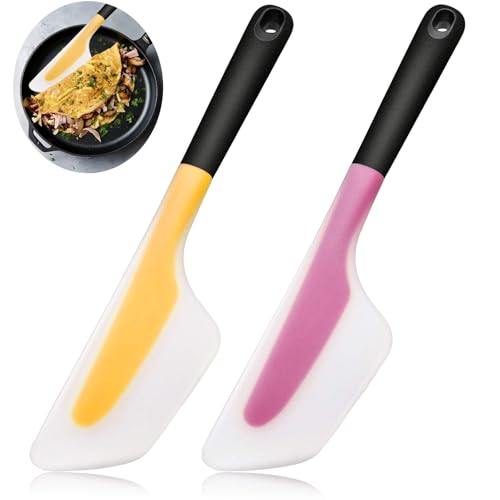 Silicone Omelette Spatula Turner, Flip Fold Omelet Turner, 13Inch | Flexible Egg Flip Tool for Non-stick Pans, Heat Resistant omelette flipper for Kitchen Omelet Pancake Crepes, Pink Yellow - color: Pink+Yellow