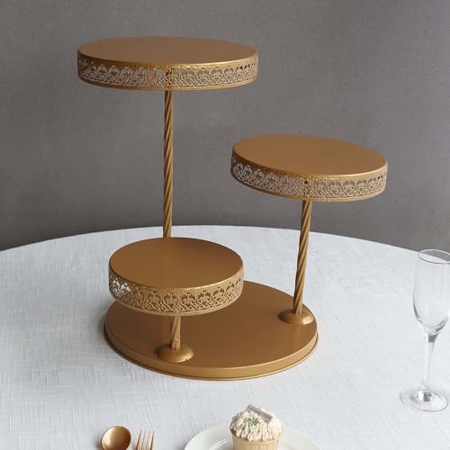 Efavormart 3-Tier Gold Metal Cupcake Tower Dessert Stand, Hollow Lace Design Round Tiered Cake Stand - 21" - color: Gold, size: 3-Tier 21" Hollow Lace