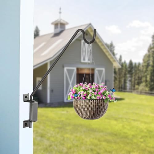 16" 360° Swivel Deck Hook - Heavy Duty Solid Steel Plant Hanger, 12-Directional Adjustable Wall Bracket for Bird Feeders/Pole, Outdoor Plants & Wind Chimes, Lanterns,Upgrade Black (4-Pack) - size: 16in-4