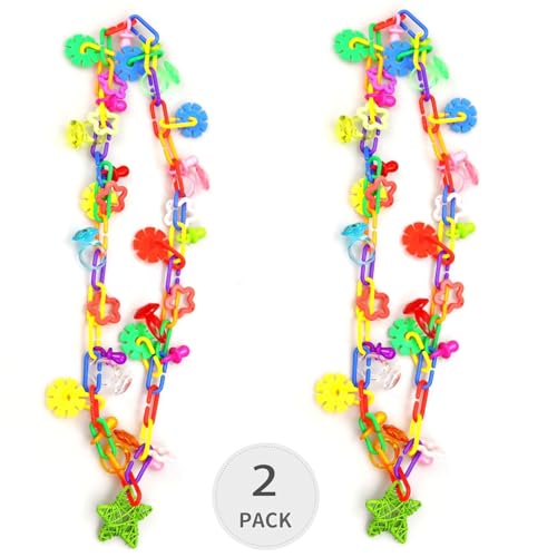 (2 Pack) Bird Necklace Toy Rainbow Necklace Bird Toy Chewing Toy Cage Links Bird Swing, Climbing Chain for Small Sized Birds, Small Bird Necklace Toy.