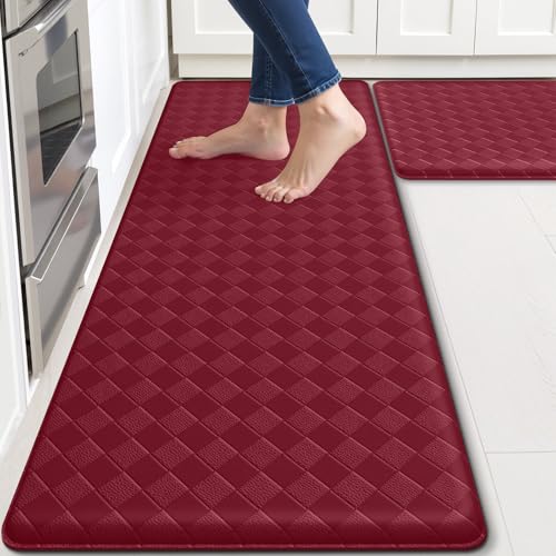 TranquilRelax 2-Piece Kitchen Mats, Cushioned Non-Slip Floor Mats, Burgundy | Kitchen mats for floor, water-resistant anti fatigue mats for kitchen floor,laundry & entryway, 17.3 x 30 and 17.3 x 47 in - color: Burgundy, size: 2-Piece | 30"+47" | Standard