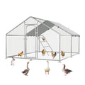 10 x 9.9 x 6.4 FT Metal Chicken Run, Chicken Coop with Cover | Reinforced Frame, Walk-in Chicken Coop, Waterproof Cover, Side Hardware Cloth, Roosting Perch, Backyard & Farm Use - size: 119.0"L x 119.0"W x 78.0"H