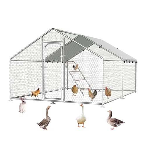 10 x 9.9 x 6.4 FT Metal Chicken Run, Chicken Coop with Cover | Reinforced Frame, Walk-in Chicken Coop, Waterproof Cover, Side Hardware Cloth, Roosting Perch, Backyard & Farm Use - size: 119.0"L x 119.0"W x 78.0"H