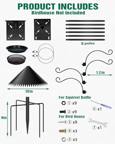 Bird Feeder Pole, 108 inch Bird Feeder Stand Station with Squirrel Proof Baffle, Outdoors Birdhouse Pole Heavy Duty (Birdhouse Not Included) - color: Black