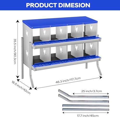 GarveeLife Chicken Nesting Box, 8 Compartments Nesting Box for Chickens, Two-Tier Galvanized Steel Chicken Egg Laying Box with Large Vented Holes Wall Mounting for Easy Egg Collection - color: Blue | 8 Compartments