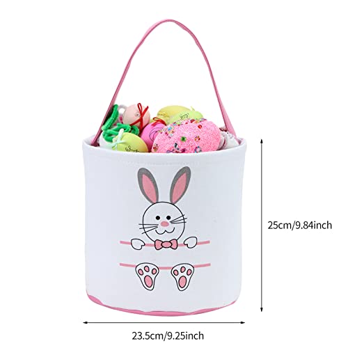 XinblueCo Baseball Basket Easter Baskets for Canvas Easter Egg Hunt Baskets - color: Pink Bunny