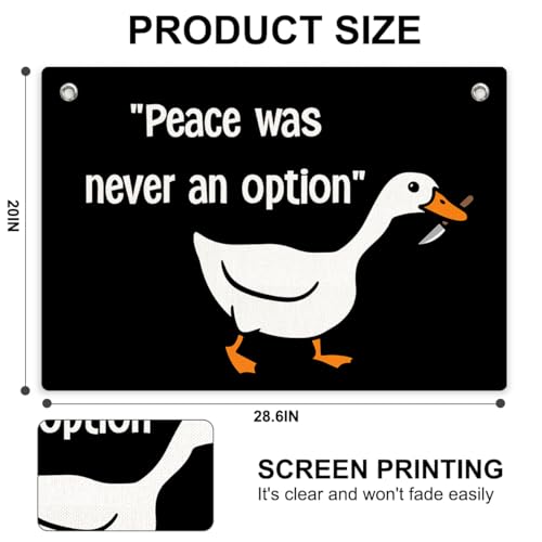 Peace Was Never An Option Goose Flag,Funny Goose Wall Flag Banner Tapestry | Indoor Outdoor Banner Wall Hanging Decor for College Dorm Room Living Room Bedroom Office Decorations 28.5 x 20 Inch - color: Multi 0662