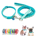 Puppy Dog Collar with Bell Leash Set, Cat Kitten Collars, Mint Green XXS,XS | Paw Print Reflective Dog Collar Leash Set with Bell, Basic Nylon Boy Girls Pet Collar Adjustable For XXS XS S Tiny Puppies - color: mint green