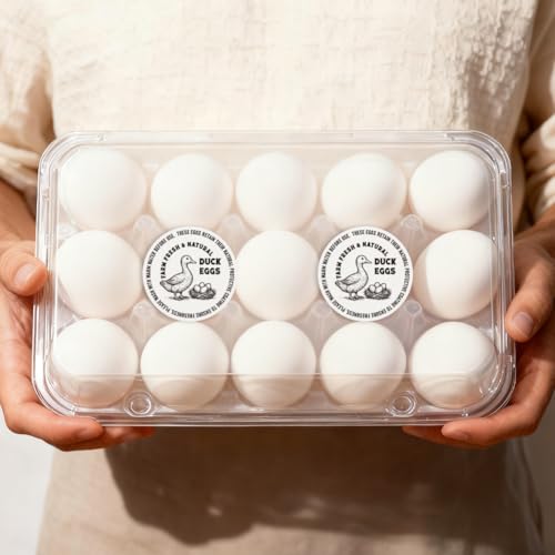 320 Pcs Duck Egg Laid on Stickers, 2 Inch Retro Round Farm Fresh Eggs Sticker Round Eggs Stickers PET Adhesive Egg Packaging Sticker for Box Container Carton Farm Supplies - color: Duck Eggs