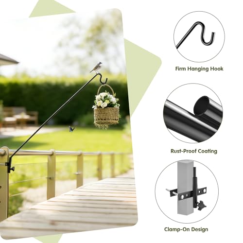 Extended Fence Deck Hook Rail Heavy Duty Bird Feeder Hook, Adjustable Plant Bracket for Bird Feeders, Planters, Suet Baskets, Lanterns, Wind Chimes and More - size: 43in Long Fence Hook-1 Pack