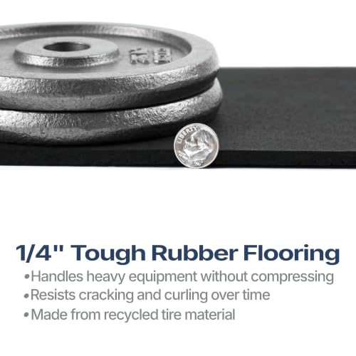 Flooring Inc's 1/4" Thick Tough Rubber Flooring Roll | Flexible Recycled Rubber Floor Mats for Home Gym | Heavy Duty Rubber Mat for Home Gyms, Sheds, Horse Stall Mat or Trailer - color: Black, size: 5 - 120"L x 48"W x 0.3"Th Mats