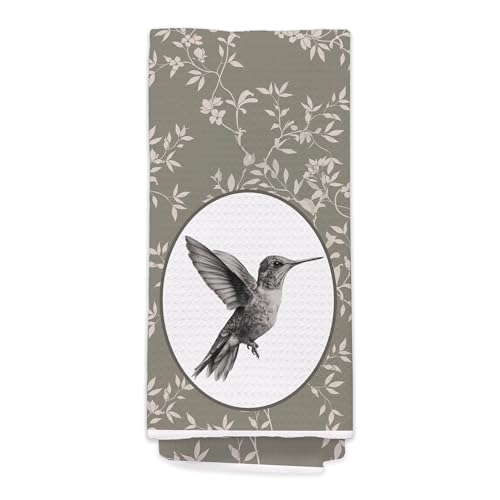 Vintage Spring Floral Hummingbird Kitchen Towels, Hummingbird Gifts for Women Decorative Dish Tea Towel Dishcloth, Farmhouse Bird Sage Green Hand Towels for Bathroom Kitchen659 - color: Hcolor011
