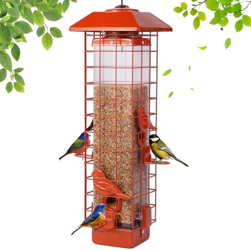 Squirrel Proof Bird Feeder, Metal Mesh Bird Feeder for Outside, Large Capacity and 4 Ports Perches (Orange) - color: Orange