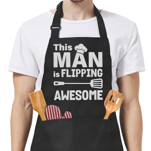 SANDJEST Funny Mens Aprons with Pockets for BBQ Grilling Cooking Grandpa Husband Apron for Birthday Christmas Father's Day - color: Grilling/Bbq 5