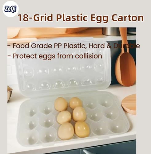 ZeQi Shatterproof Clear Reusable Plastic Egg Storage Container, Travel Egg carrier (18Grid) - size: 18Grid