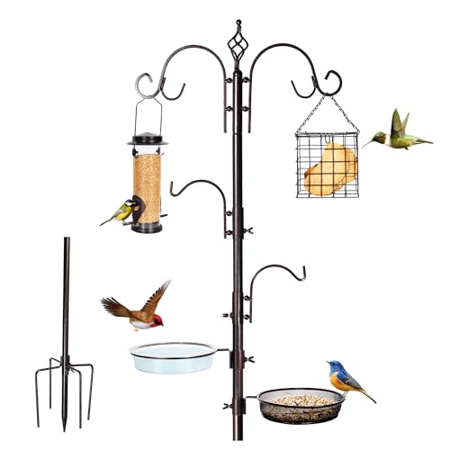 YINGYM Bird Feeding Station Kit, 87 Inch Bird Feeder Pole for Outside | Premium Feeder Hanging Kit with Double W-Hooks, Metal Suet, Bird Bath and Mesh Tray for Attracting Wild Birds - size: 87 Inches without Squirrel Baffle