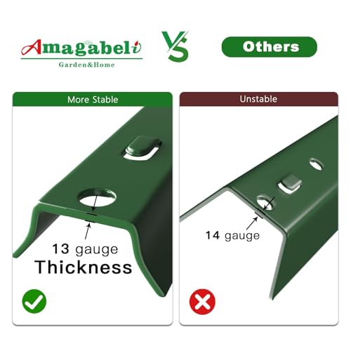 Amagabeli Heavy Duty Metal Fence Posts 4 Feet 10 Pack No Dig Garden U Post Stakes for Wire Fence Temporary Fencing Electric Fence Wire Safety Fence Mesh Fence Garden Fencing T Post for Yard Green - size: 4 Feet Post