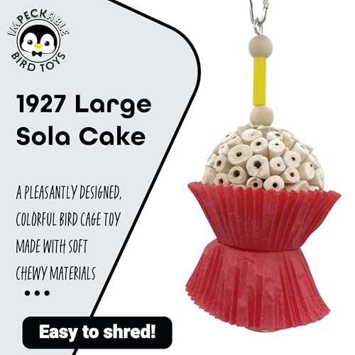 1927 Large Sola Cake Wood Ball & Paper Cupcake Cup Bird Toy - Shredding & Foraging Parakeet Toys - Natural Bird Cage Accessories for Small Med and Large Birds - Destructible Bird Chew for Cage - size: Large
