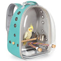 Bird Traval Carrier Cage, Multi Vent Holes Clear Space Capsule Astronaut Backpack to Carry Parakeet Cockatiel Parrot with Metal Tray Wood Perch, Vet Transport Book Bag - color: Green