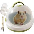 Portable Pet Travel Carrier with Water Bottle, Safety Lock, 6.3 inch Diameter, White and Green, Small Animal Transport Case for Hamster, Turtle, Bird