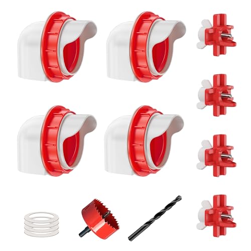 ZenxyHoC No Waste Chicken Feeders and Waterers - 4 Set with Water Nipples | for Buckets Barrels Bins Troughs No Waste Chicken Feeder - size: 4 Ports and 4 Nipples Standard