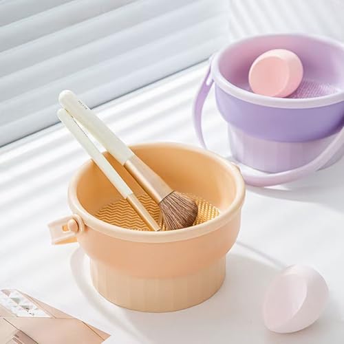 Silicone makeup brush cleaning bowl, powder puff storage rack, makeup egg cleaning workpiece, cosmetic makeup brush cleaning tool (Purple) - color: Purple