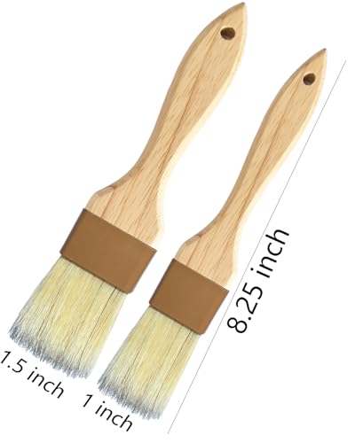 Pastry Basting Brush - Food Grade, No Shedding Natural Bristle, Heat Resistant Wooden Handle, Durable Kitchen Tool for Baking, Cooking, Butter, Egg Wash, Glazing, Oil, Sauce (1" & 1.5")
