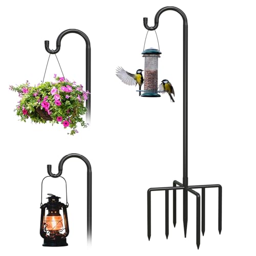 1 Pack 76 Inch Adjustable Metal Shepherd Hooks for Bird Feeder Outdoor | Heavy Duty Bird Feeder Hanger with 7 Prongs Base, for Hanging Lantern, Hummingbird Feeder, Lightweight Plant, Wind Chime - size: 1Pack 76 Inch