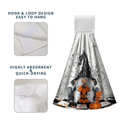 Halloween Gnome Pumpkins Hanging Hand Towels Set of 2 Bats Spider Webs Truck Kitchen Towels with Hanging Loop Orange and Black Seasonal Tea Towel Soft Absorbent Fingertip Tie Towels for Bathroom - color: Gnome Pumpkin-a