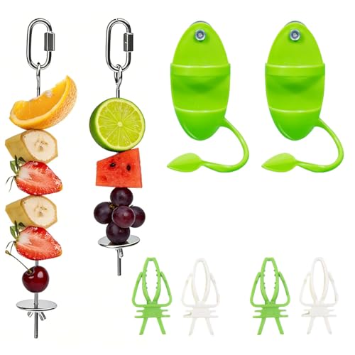 8Pcs Bird Foraging Feeding Kit with Stainless Steel Veggie Fruit Skewers, Plastic Food Clips & Cuttlebone Holders, Hanging Cage Feeder Tools for Parrots Macaws Parakeets Cockatiels Budgies Finches