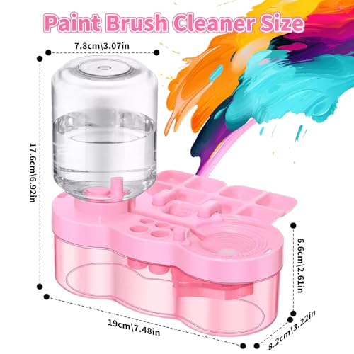 2026 Upgraded Paint Brush Cleaner, Kids Painting Station with Brush Washer, Water Cycle Watercolor Rinser Dispenser with Holder and Palette, Art Supplies Cleaning System for Children Adults(Pink)