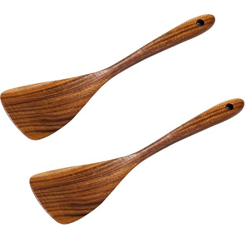 Linwnil Wooden Spatula for Cooking Nonstick, Kitchen Wok Spatula Utensil Set,12.5" Wooden Turner Serving Tool for High Heat Stirring in Nonstick Pans (Brown) - color: Brown