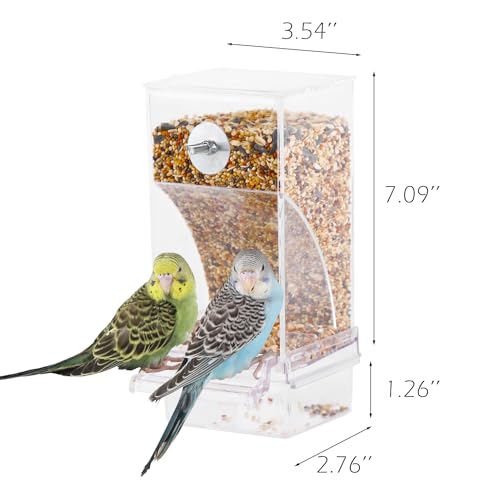 IBWell No Mess Automatic Bird Feeder for Cage - Parrot Feeder Inside Cage With Clear Perch and Acrylic Seed Food Container