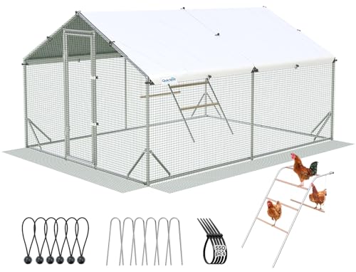 Quictent Advanced 12x9 ft Metal Chicken Coop Run with Climbing Ladder | Large Walk-in Outdoor Poultry Cage Heavy Duty Predator Proof Hen Duck Rabbit Farm Pen House, Waterproof Anti-UV Cover - color: Silver, size: 12x9 ft