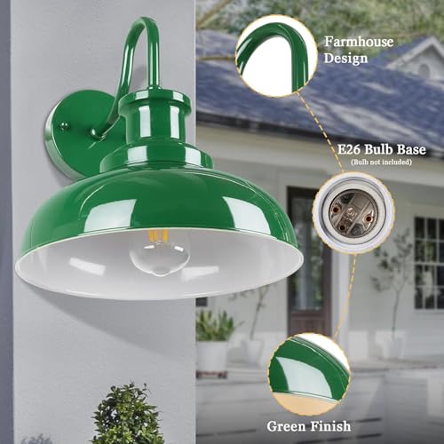 Outdoor Barn Light, Rustic Outdoor Wall Sconce, Farmhouse Exterior Wall Mount Light, Vintage Indoor Wall Lighting Fixture, Industrial Green Lantern Lamp for Porch, Garage, Patio, RZ007 GR+WH - color: Green+White, size: 01RZ007-1 PACK(Not Dusk to Dawn)