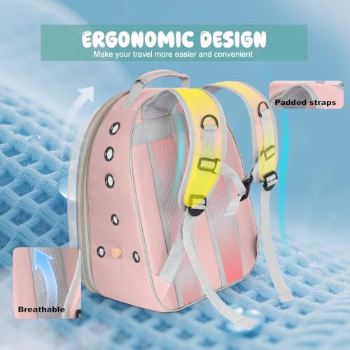 Bird Travel Backpack Carrier, Clear Bubble Window Transport Backpack for Birds, Space Capsule Astronaut Liked Vet Carry Book Bag for Parakeet Parrot (Pink, Multi Vents) - color: Pink