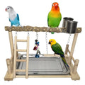 PINVNBY Bird Playground Parrot Playstand Birds Play Stand Wood Exercise Perch Gym Stand Playpen Ladder with Feeder Cups Hanging Swing Toys for Parakeet Conure Cockatiel Budgie Cage Accessories - size: One Floor With Ladder