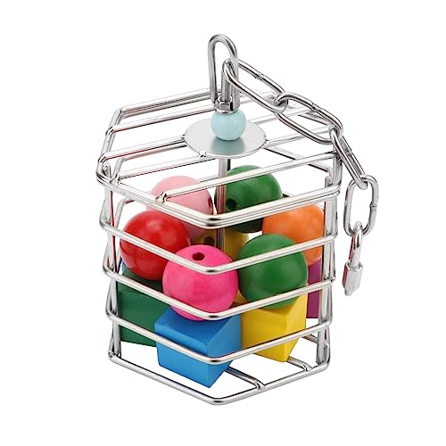 Bird Stainless Steel Foraging Feeder Parrot Hanging Feeding Box for Macaw African Grey Cockatoo Cockatiel Amazon Cage (Foraging Feeder with Blocks)