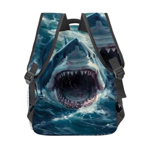 Fierce Shark Attack Backpack,Ocean Fish Polyester Backpacks,Lightweight Double Shoulder Back Pack for Kids Teens,Cool Predator Bookbag,School Bag Gifts,Casual Travel Daypack Book Packs - color: Shark 02