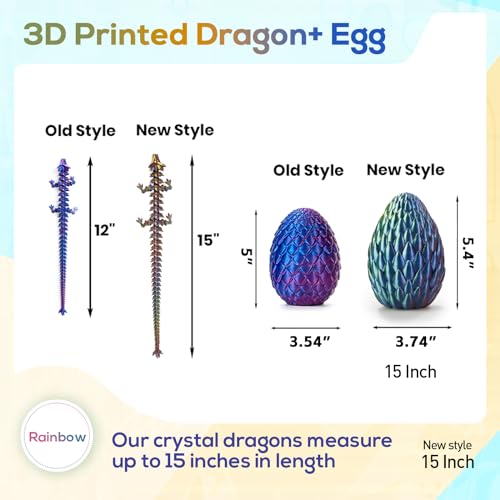 15" 3D Printed Dragon Egg with Articulated Dragon Inside,Crystal Dragon Toys, Poseable Fantasy Collectible Figures for Kids Ages 6-12, Boys Girls Birthday Gift, Party Favor - color: Red Yellow Blue, size: Large