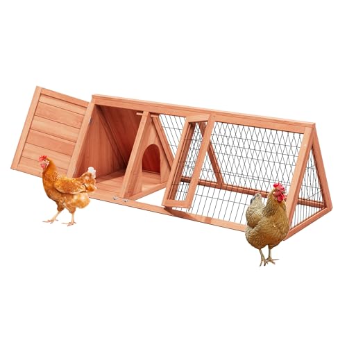 Rabbit Hutch Bunny Cage Indoor Outdoor for Chickens, Quails, Ducks | Small Poultry Enclosure, Ventilating Wire Fence, Pull-Out Tray, A-Frame Design, Waterproof Roof - color: Natural Wood