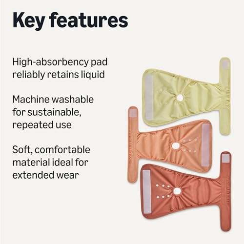 Amazon Basics Reusable Washable Dog Diapers, Highly Absorbent, Female, Medium, 3-Pack, for Senior Pets, Incontinence, Fertility Cycles - size: M
