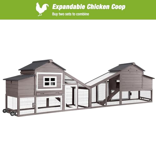 GUTINNEEN Chicken Coop with Wheels Mobile Outdoor Hen House Weatherproof Duck Cage with Large Nesting Box, Leak-Proof Tray, UV-Resistant Roof for 2-4 Chickens (Brown & White) - color: Brown & White