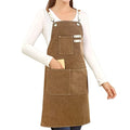 Hongsome Cotton Canvas Cross Back Apron for Art Painting Garden Chef Bartender Work,Women Men 3 Pockets Waterproof M-XXL - color: Brown