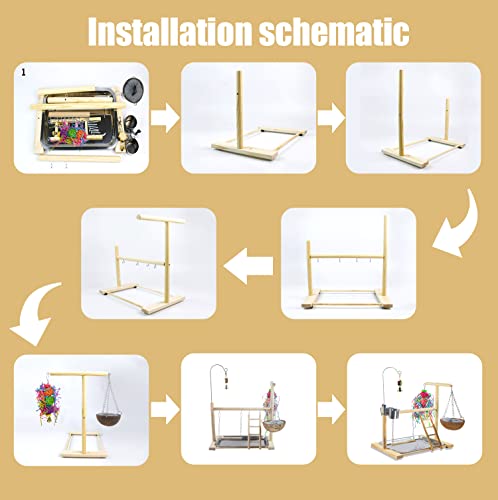 Bird Stand Fun Straw Bell Toys,Parrot Wooden Platform Stand with Perch Ladder, Swing, Bell & Feeder - color: G-500