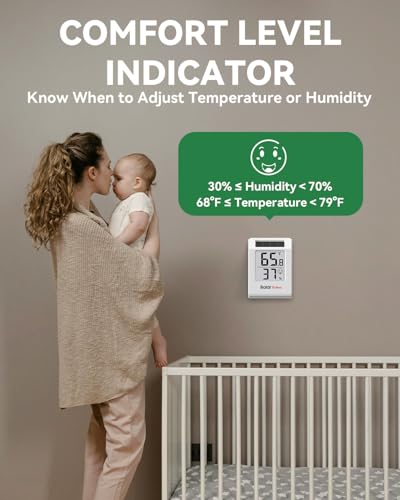 BALDR 4-Pack Digital Hygrometer Thermometer, Solar Power with Battery Backup Temperature and Humidity Monitor, Mini Room Thermometer with Comfort Indicator (White) - color: White 4 Pack