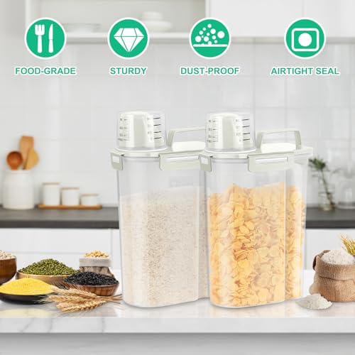 TBMax Rice Container Cereal Storage Container 2 Pack 5 Lbs, Kitchen Pantry Dry Food Storage Holder with Easy-Pouring Spout & Handy Cup, Small Pet Dog Cat Food Dispenser for Daily Feeding -Beige - color: Beige 3+3Qt
