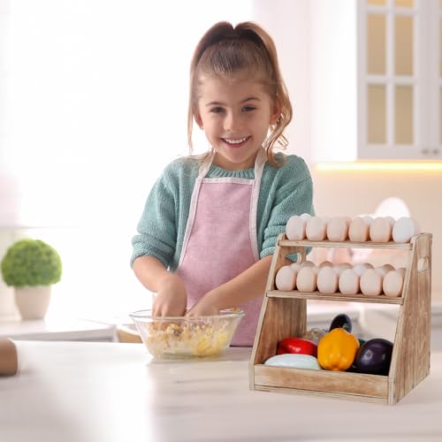 HAITRAL 3-Tier Wooden Egg Holder, Retractable Countertop Rack Hold 70 Egg | Farmhouse Egg Rack With Handle, for Fresh Chicken Egg, Duck Egg, Suitable for Home Kitchen