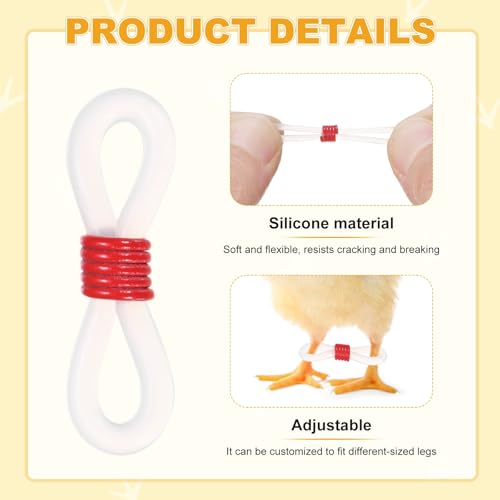 M METERXITY 100-Pack Adjustable Chick Leg Bands, 0.79" x 0.2" Silicone Chicken Leg Brace for Chicks/Ducks/Birds [Red] Poultry Leg Bands - color: Red
