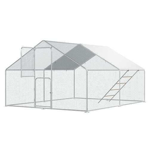 UDPATIO Large Metal Chicken Coop Walk in & Run– Heavy Duty Outdoor Poultry Run with Protective Cover for 15-25 Chickens, Ducks, or Rabbits | Predator-Proof & Weather-Resistant | Double Feed Door UV-Resistant Cover Heavy Duty Outdoor Cage for Bird Duck Rab